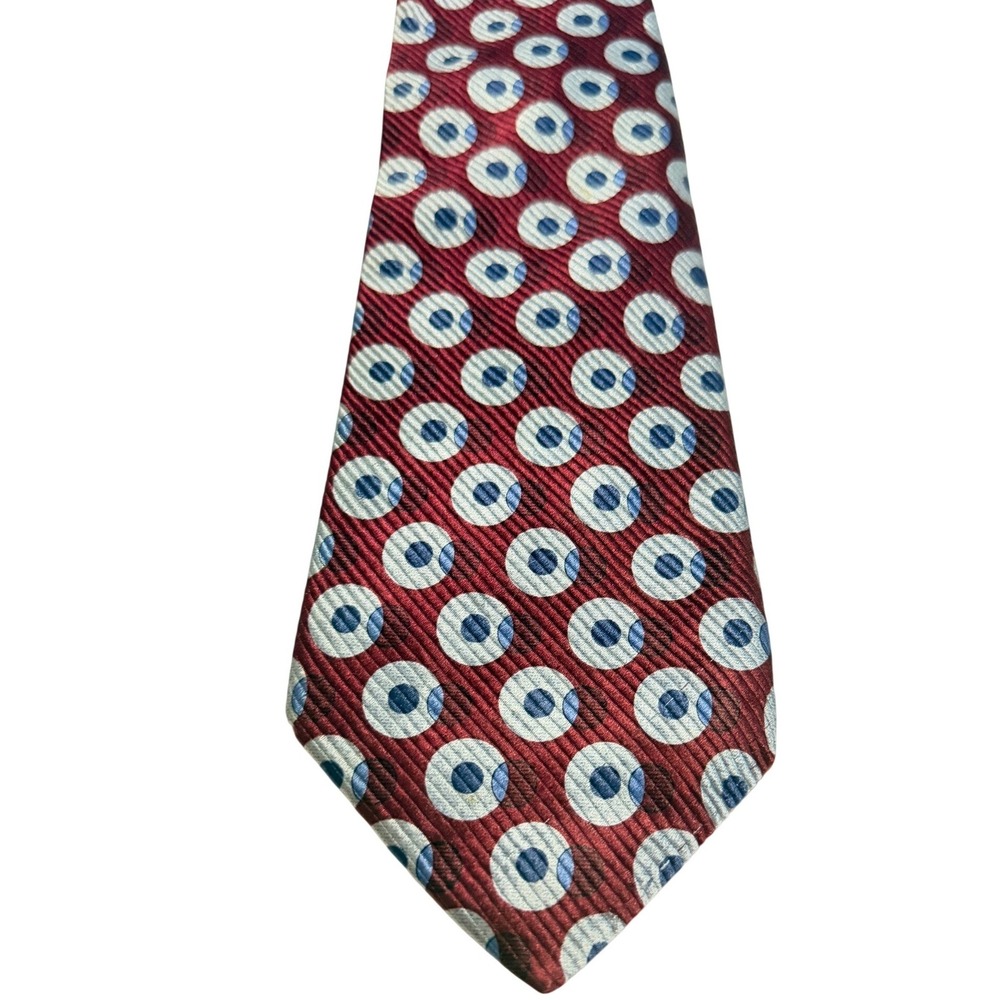 Countess Mara Extra Long Necktie Burgundy Blue Geometric Silk Made Italy Classic